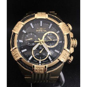 Invicta Men's Watch 25867 Bolt Quartz Chronograph Gold Tone S\S Black Dial Swiss